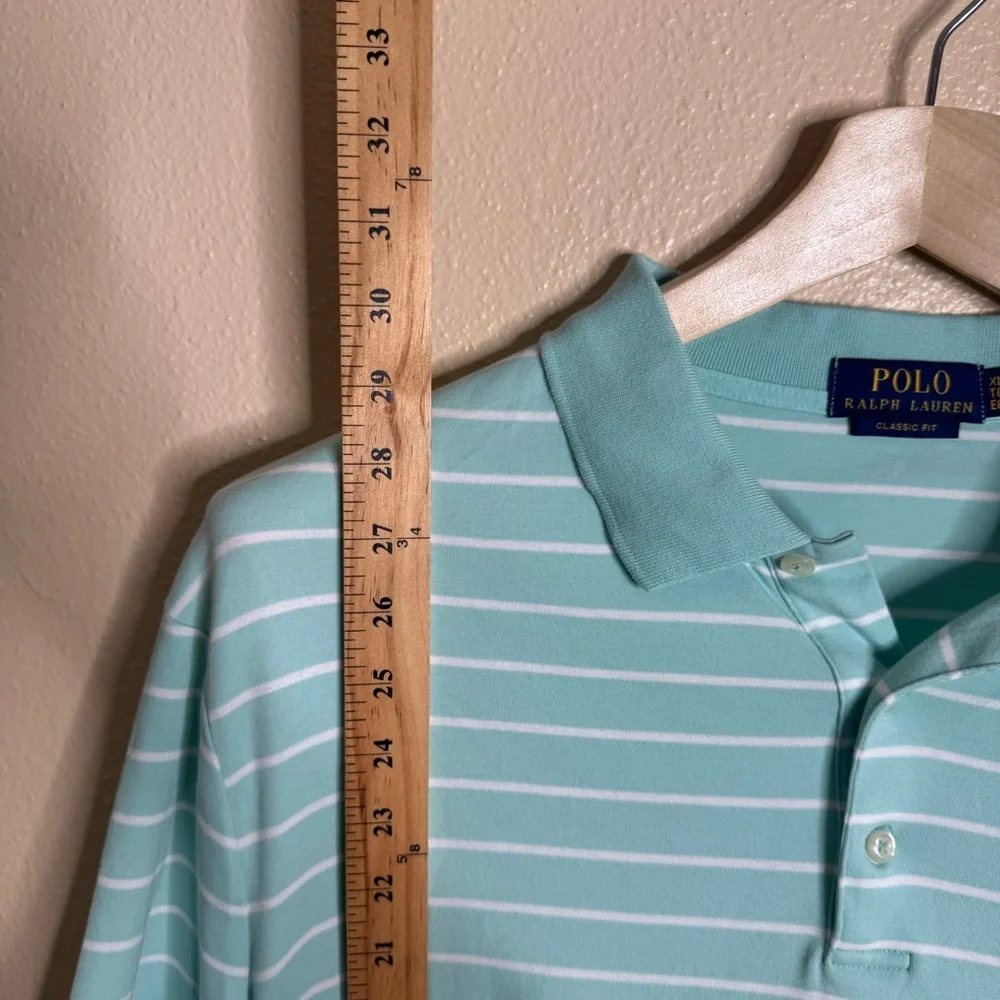 Ralph Lauren Shirt Men's XL Aqua Striped Polo Classic Fit Short Sleeve Soft